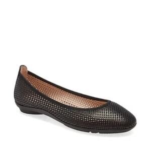 NWOB Hispanitas Cheryl Perforated Leather Mesh Ballet Flat Black Round Toe 37.5